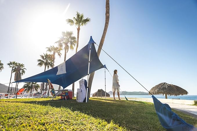 Beach Canopy Tent Sun Shade 9x8.5 FT – UPF50+ Portable Beach Tent Canopy with 2-Post Easy Setup, Lightweight Carry Bag – Camping, Picnic, Backyard & Travel Sun Shelter