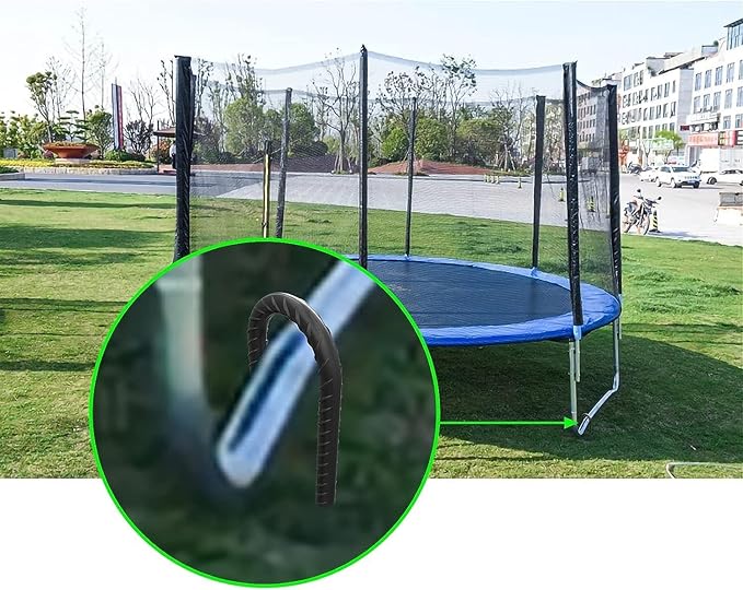 AAGUT 16 Inch 8 Pcs Rebar Trampoline Stakes 3/8" Extra Heavy Duty Metal Steel High Wind Ground Anchors Galvanized U Shaped Hook for Camping Tent Round Chisel Point End Black Powder Coated