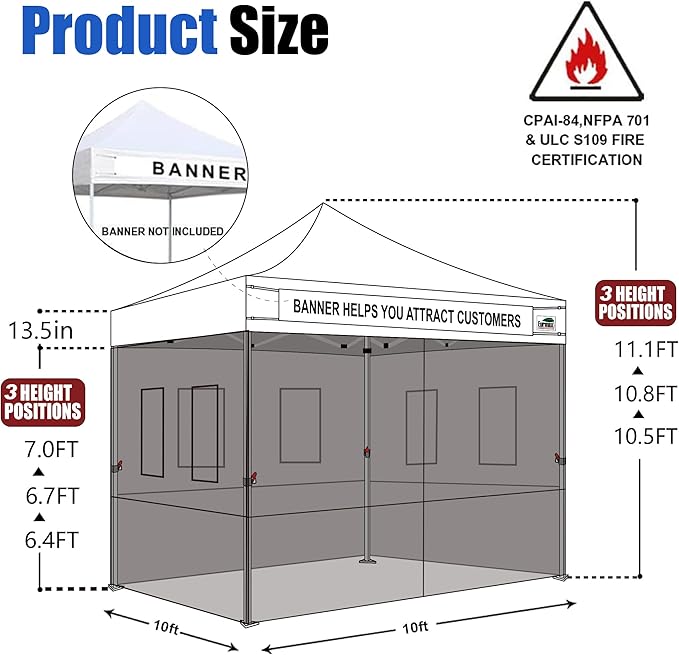 Eurmax USA 10'x10' Pop-up Canopy Tent Commercial Instant Canopies with 4 Removable Zipper End Food Service Wall kit and Roller Bag, Bonus 4 SandBags(White)