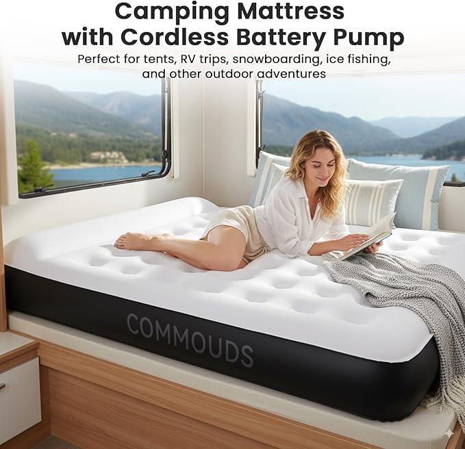 COMMOUDS Twin Air Mattress with Built-in USB Rechargeable Air Pump, 8" Raised Blow up Mattress with Built-in Pillow, Portable Inflatable Mattress, Air Bed for Camping, Travel, Home and Guest