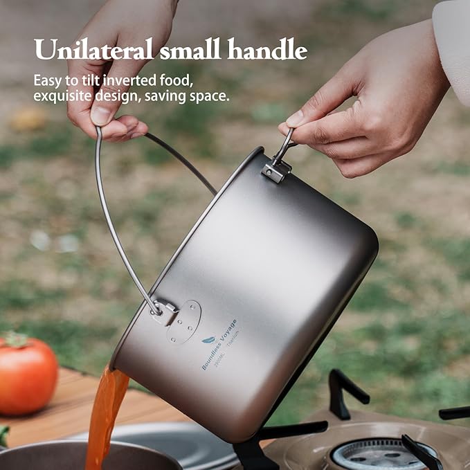 Boundless Voyage Titanium Hanging Pot for Outdoor Camping Backpacking Hiking Ultralight Portable Cooking Pot Camp Kitchen Cookware 1300ML/1950ML/2900ML