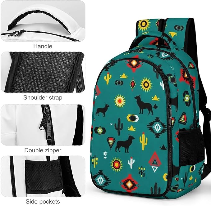 Casual Lightweight Laptop Backpack Southwestern Native American, Cute Travel Daypack with Tumbler Holder for College Nurse Teacher Work Commute