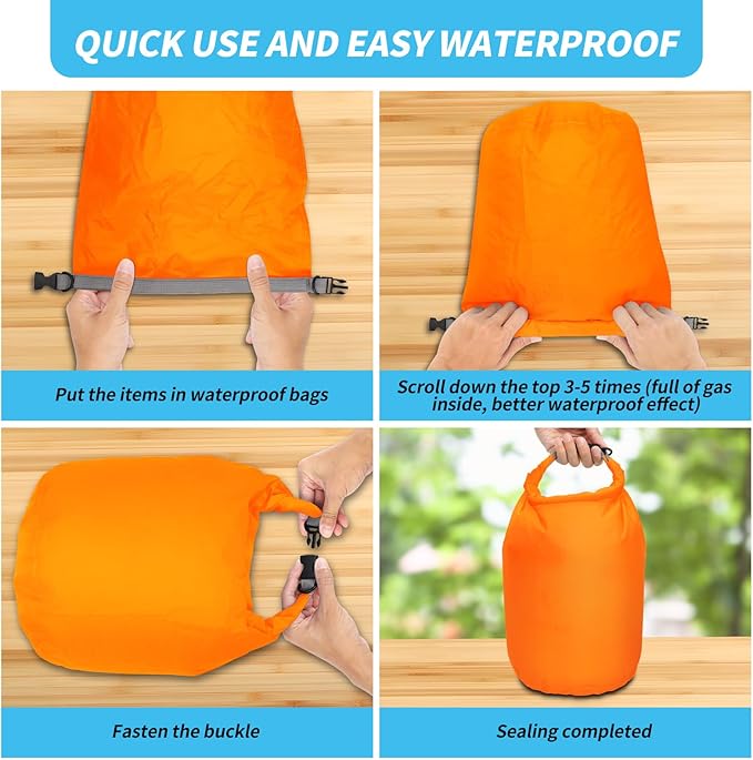 Dry Bag Set, Waterproof Small Lightweight Dry Bags for Paddle Board Kayaking, Fishing, Camping (Orange, 70L 2Pack)