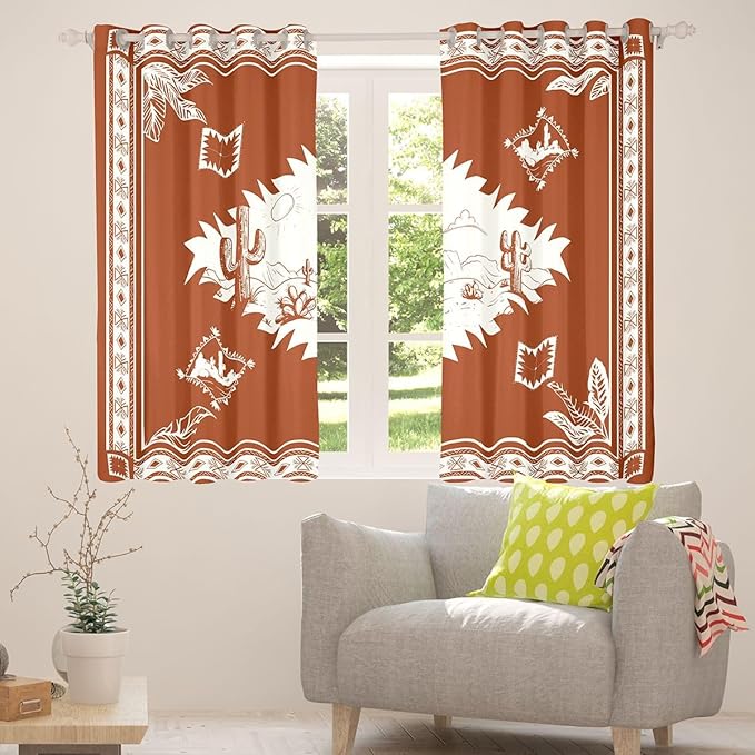 Manfei Cowboy Blackout Curtains Southwestern Aztec Country Window Drapes,Western Desert Cactus Window Treatments,Kids Boys Girls Room Decor,Grommet Top 2 Panel Set Bedroom Curtains, 42Wx84L inch