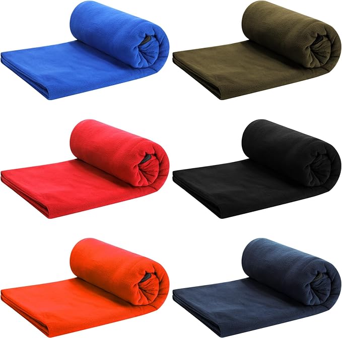Preboun 6 Pcs Fleece Sleeping Bag Liner Adult Warm Sleeping Bag Liners Cold Weather 70.9 x 31.5 Inch Zippered Camping Sleep Sack Lightweight Sheet for Camping Backpacking Travel, Assorted Color