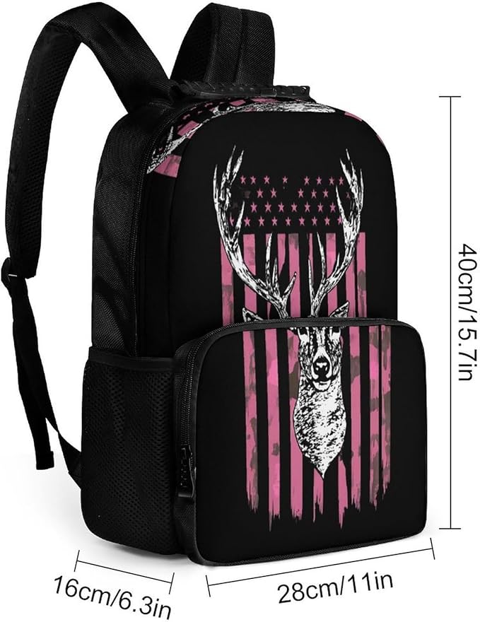 Polyester Daypack for Hiking Work Running, Big Capacity Anti-Theft Multipurpose Shoulder Bag, American Flag Camo Deer Hunting Pink Camouflage Travel and Sport Backpack Rucksack