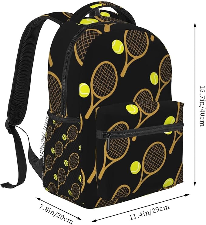 Men Women Lightweight Funny Tennis Racquets And Balls Backpack Large Capacity Bookbag With Smooth Zippers for Gym Business Running