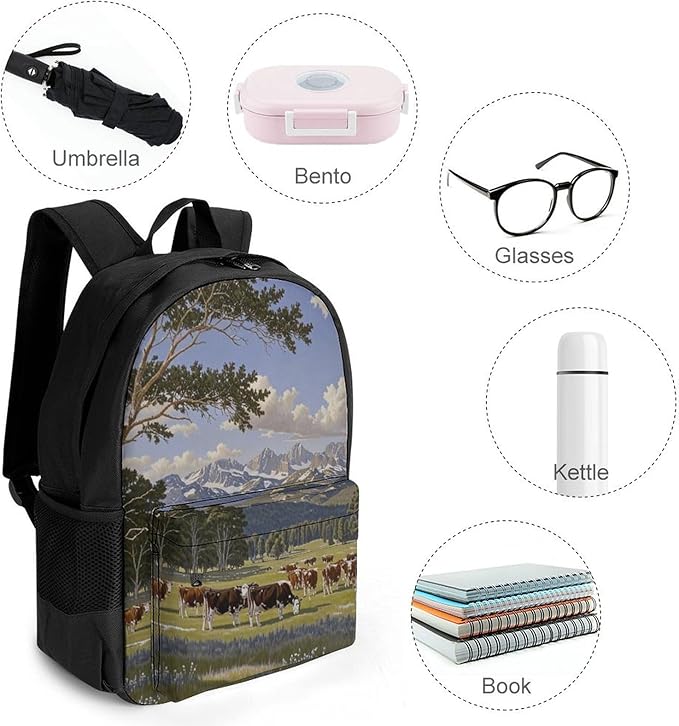 Daypack Backpack Anti-Theft Multipurpose Large Capacity Carry On Bag, Animal Herefords Cattle Party Traveling Camping Backpack With Side Pockets