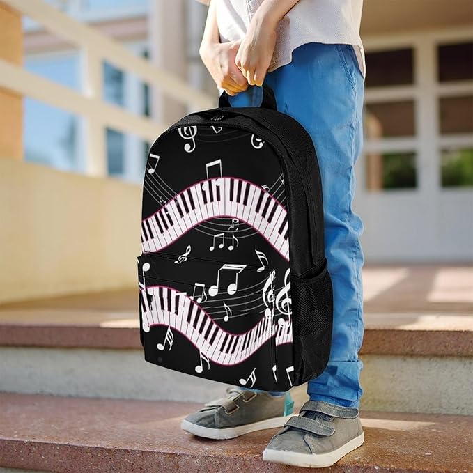 Supdreamc Lightweight Rucksacks for Camping Picnic Walking Cycling, Large Capacity Multipurpose Anti-Theft Carry On Bag, Black And White Piano Keys Music Note Travel Hiking Camping Rucksack