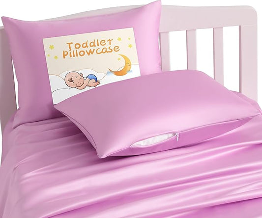 NTBAY Zippered Silk Satin Toddler Pillowcases - 2 Pack Hidden Zipper 13x18 Pillowcases - Luxury and Silky Baby Travel Pillow Covers, Light Pink