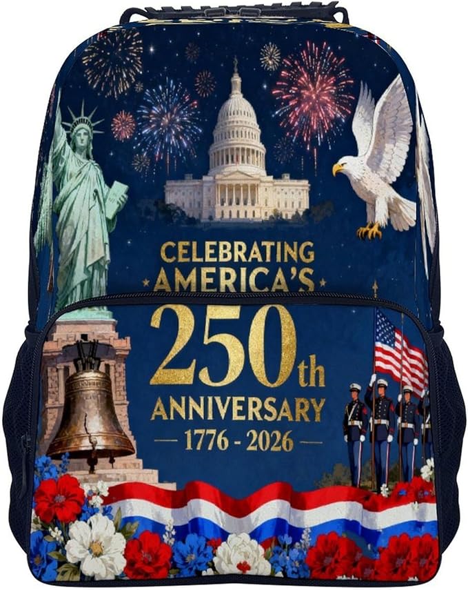 Men Women Polyester 250 Years 1776-2026 250th Birthday Eagle Liberty Art Daypack Big Capacity Shoulder Bag With Smooth Zippers for Hiking Work Walking Cycling
