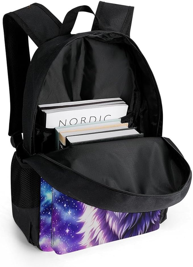 Supdreamc Daypack Backpack Anti-Theft Multipurpose Big Capacity Bookbag, Blue Universe Galaxy Magic Wolf In The Space Business Computer Bag With Side Pockets