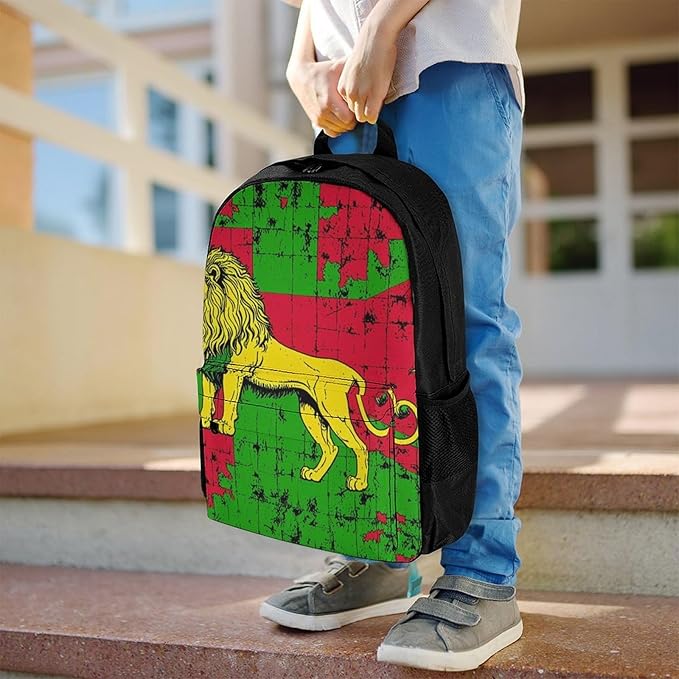 Supdreamc Men Women Polyester Rasta Lion Daypack Big Capacity Shoulder Bag With Adjustable Shoulder Straps for Camping Travel Walking Cycling