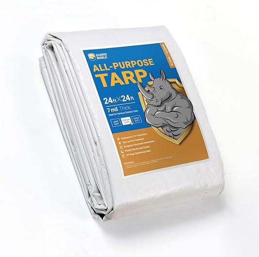 GUARD SHIELD White Tarp 24x24 Feet Medium Duty All Purpose Poly Tarps Cover 7mil