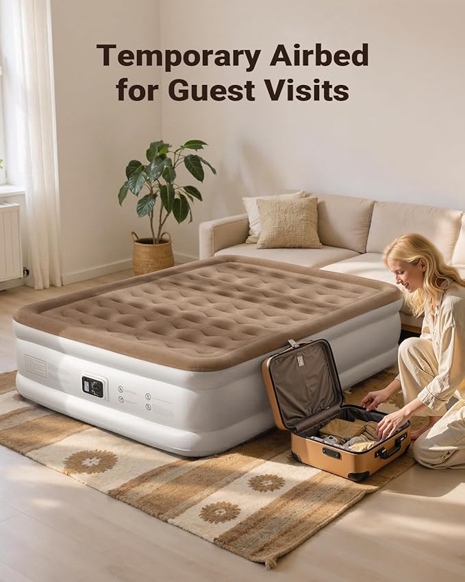 iDOO Air Mattress Full with Built in Pump, Upgraded Inflatable Blow up Mattress for Camping, Home and Guest, Portable & Foldable Air Bed of Durable Wave Beam Strong Support, Colchones Inflables