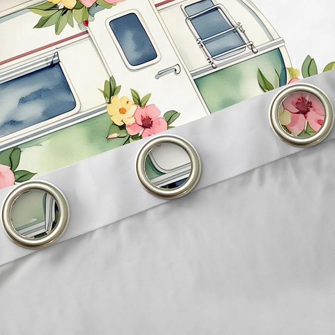 Erosebridal Happy Camping Camper Window Curtains 38" Wx45 L Flowers Rv Trailer Blackout Curtains for Bedroom Living Room,Outdoor Adventure Window Treatments Romantic Floral Drapes Decor 2 Panels