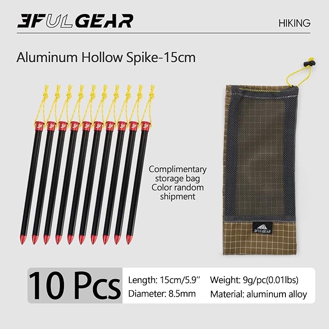 3F UL Gear 6/10PCS Lightweight Camping Tent Stakes, 5.9/7.8'' Hollow Aluminum Alloy Tent Pegs Ground Stakes, Essential Camping Accessories for Camping, Garden, Hiking (15cm-10pcs)
