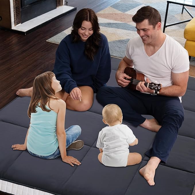 DoCred Full Size Japanese Futon Floor Mattress, Extra Thick Futon Mattress, Foldable Japanese Floor Mattress for Adults, Breathable Memory Foam Sleeping Pad, Roll Up Tatami Mat for Guest Room