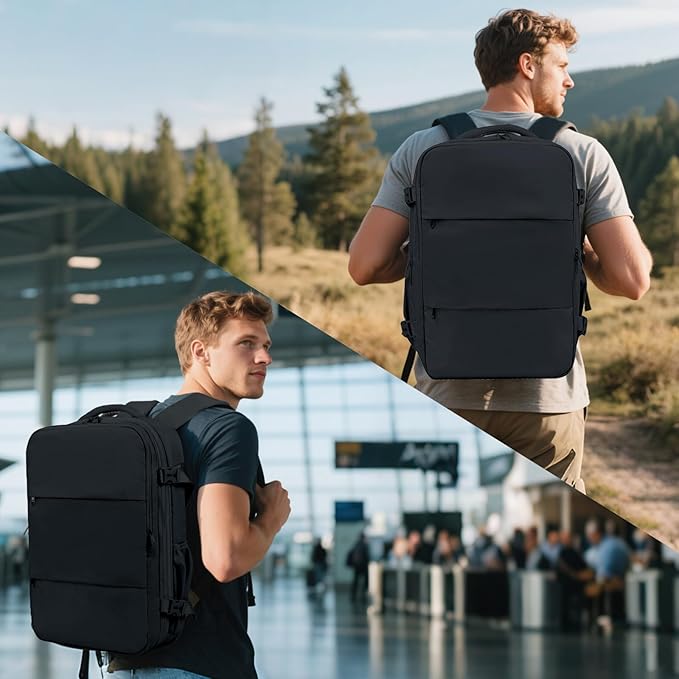 Lovvento Air Vacuum Compression Travel Backpack: Expandable Carry On Bag Vacuum with Pump Fit 17.3inch Laptop for Women and Men - Suitable for Business and Work Waterproof(Black)
