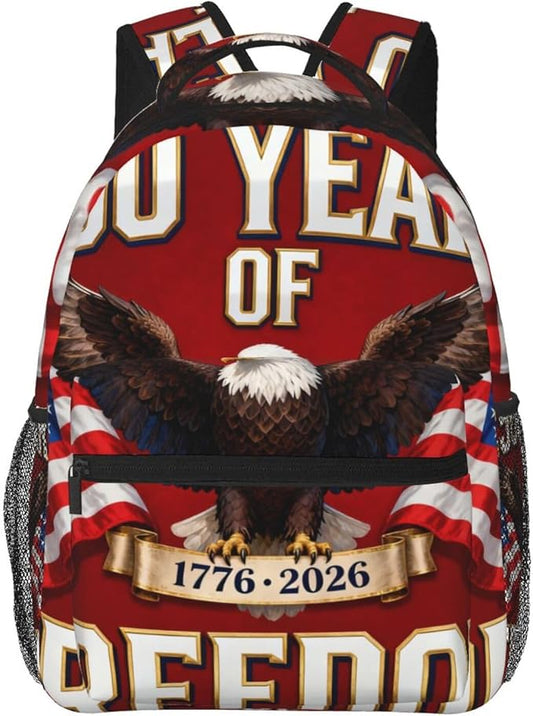 Adults Lightweight 250th Anniversary 1776-2026 Patriotic Eagle Art Rucksacks Large Capacity Bookbag With Adjustable Shoulder Straps for Trekking Outdoors Bicycle