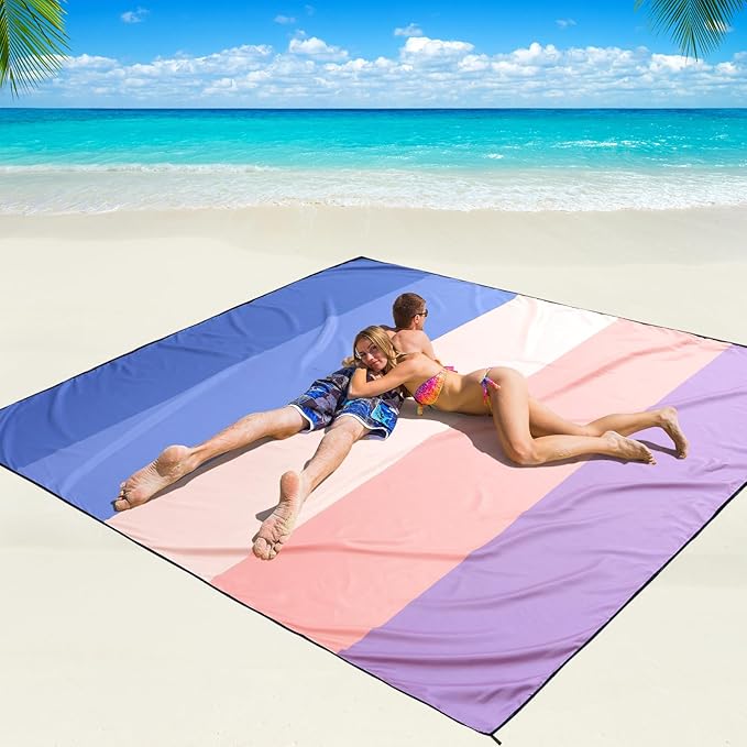 Beach Blanket Waterproof Sandproof Beach Mat 79" X 83"/10'x9'for 2-8 Adults Quick Drying Outdoor Picnic Mat Beach Accessories for Travel, Camping, Hiking