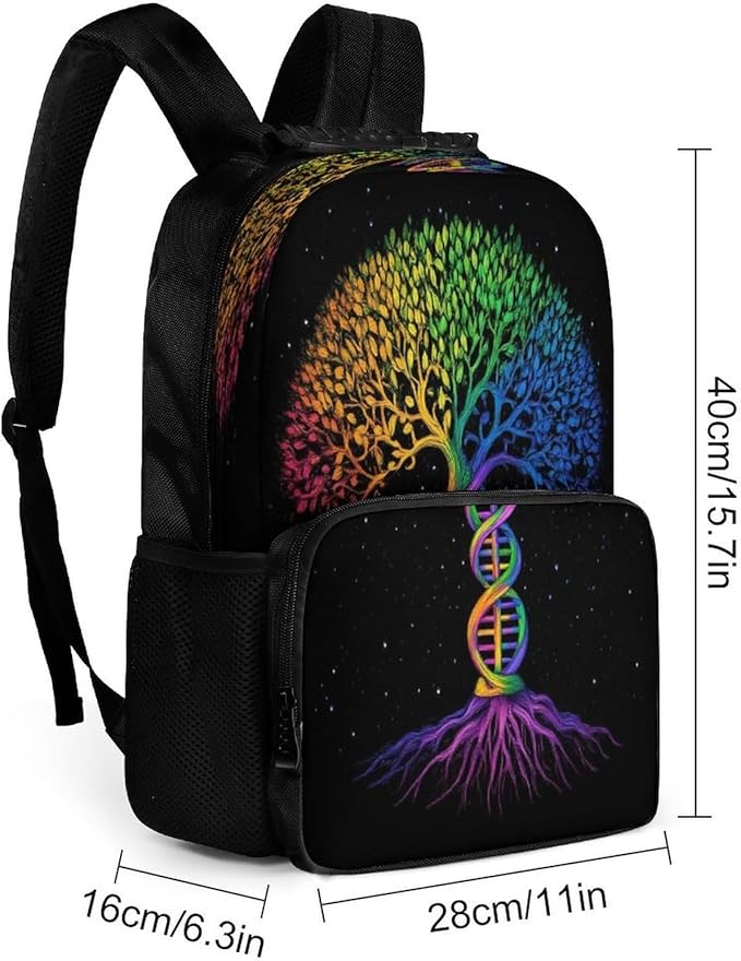 Backpack Polyester Anti-Theft Multipurpose Dna Tree Of Life Art Bookbag Large Capacity Laptop Book Bag Rucksack With Side Pockets