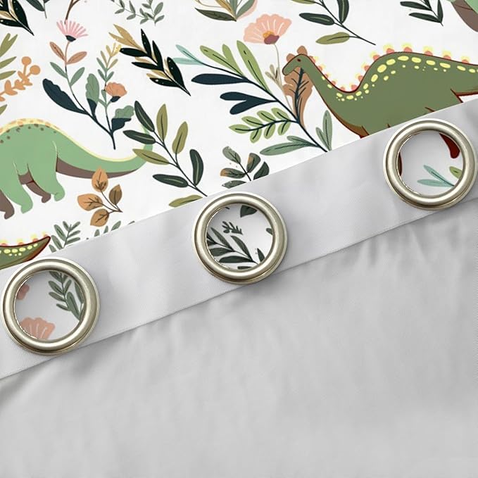 Green Dinosaurs Window Curtain | Tropical Palm Leaf Window Treatment Curtain for Women Bedroom Decor,Cartoon Dinosaur Curtains Colorful Floral Living Room Top 2 Panels,52Wx90L
