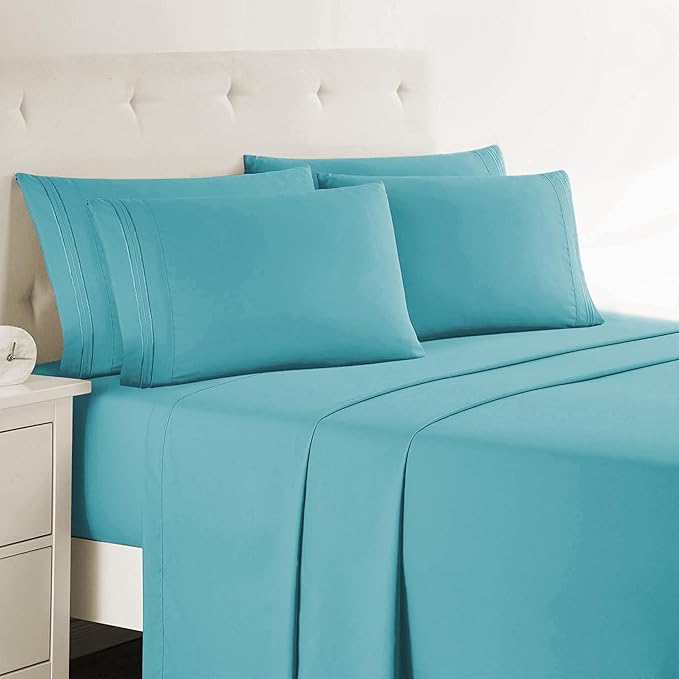Clara Clark Cal King Sheets, 6 Piece Set - Hotel Luxury Sheets for Cal King Size Bed, Super Soft Bedding Set, Cal King Size, Teal
