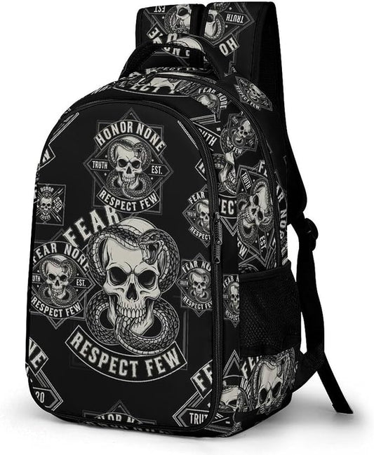 Business Laptop Backpack Skull Snake Art, Waterproof Travel Anti Theft Computer Bag with Water Bottle Pockets Gifts for Men Women