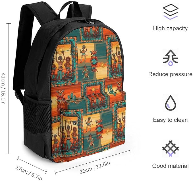 Men Women Polyester Southwest Native American Happy Dance Backpack Large Capacity Bookbag With Smooth Zippers for Climbing Picnic Bicycle