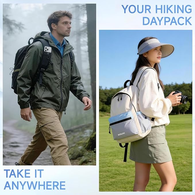 Hiking Backpack for Women Men 16L,Lightweight Foldable Backpack,Packable Hiking Daypack for Travel Camping Outdoor,Beige
