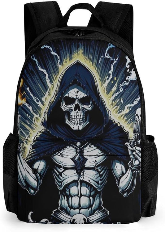 Polyester Daypack for Camping Travel Walking Cycling, Big Capacity Anti-Theft Multipurpose Bookbag, Skull Fire Camping Outdoor Backpack