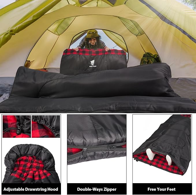 GEERTOP Flannel Sleeping Bags for Adults Big & Tall People Portable Cold Weather Envelope XXL All Seasons Camping Sleeping Bag