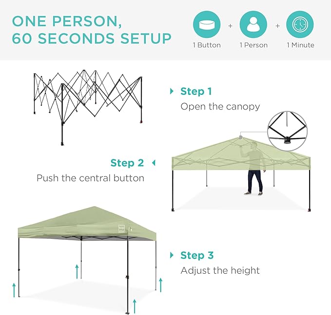 Best Choice Products 12x12ft Pop Up Canopy Tent, Outdoor Shade, 1 Person 1 Minute Set Up, Carry Case, 4 Weight Bags - Sage Green