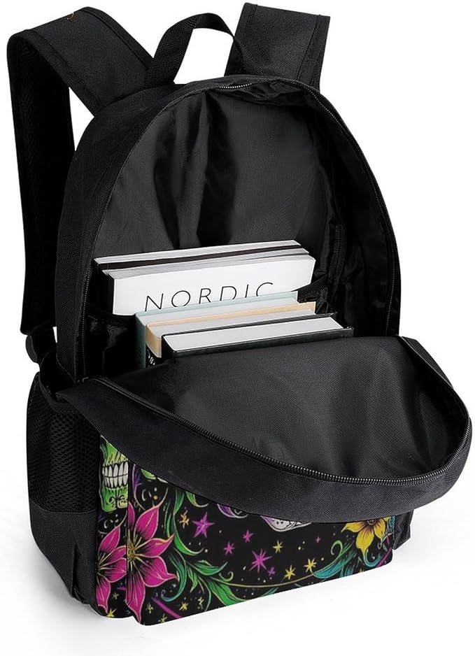 Supdreamc Men Women Lightweight Psychedelic Skull Sbutterflies Art Backpack Large Capacity Carry On Bag With Padded Straps for Sports Work Walking Cycling