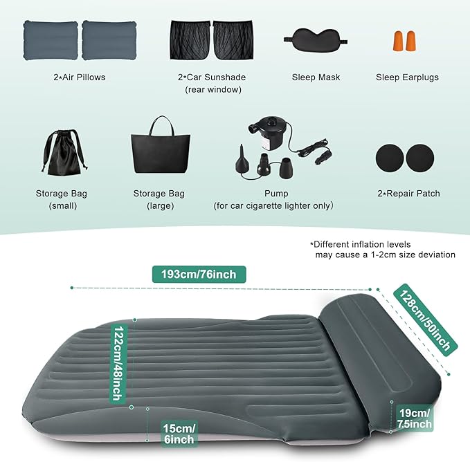 SUV Air Mattress with Double-Sided-Thick Flocked/with The Most Complete Sleeping Accessories/Car Mattress with Pump & Built-in Pillow/Car Air Mattress for Auto Camping,Road Trip