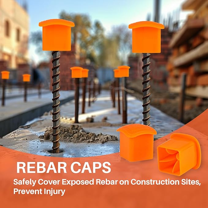 Sukh Rebar Caps - 90Pcs Orange Mushroom Safety Cover for T-Posts, Building Construction Protection Stakes - Plastic End Caps Fit #3-#7 Stake Sizes