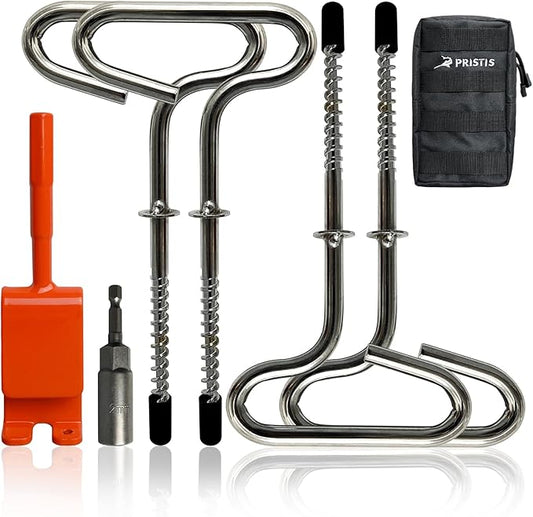 Ice Anchor Tool Kit, Ice Fishing Tent Stakes Nails with Drill Adapter, Stainless Steel Augers Accessories Set, Threaded Gear Equipment with Protective Bag for Setting Up Camping Shelter Shanty