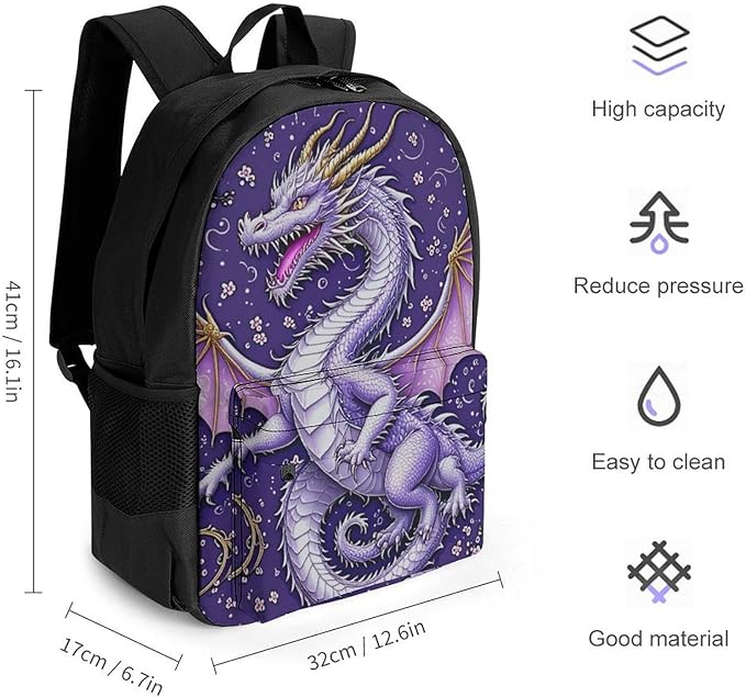 Supdreamc Lightweight Daypack for Camping Business Walking Cycling, Large Capacity Anti-Theft Multipurpose Bookbag, Romantic Music Dragon Cherry Flower Blossom Purple Art Gym Outdoor Hiking Backpack
