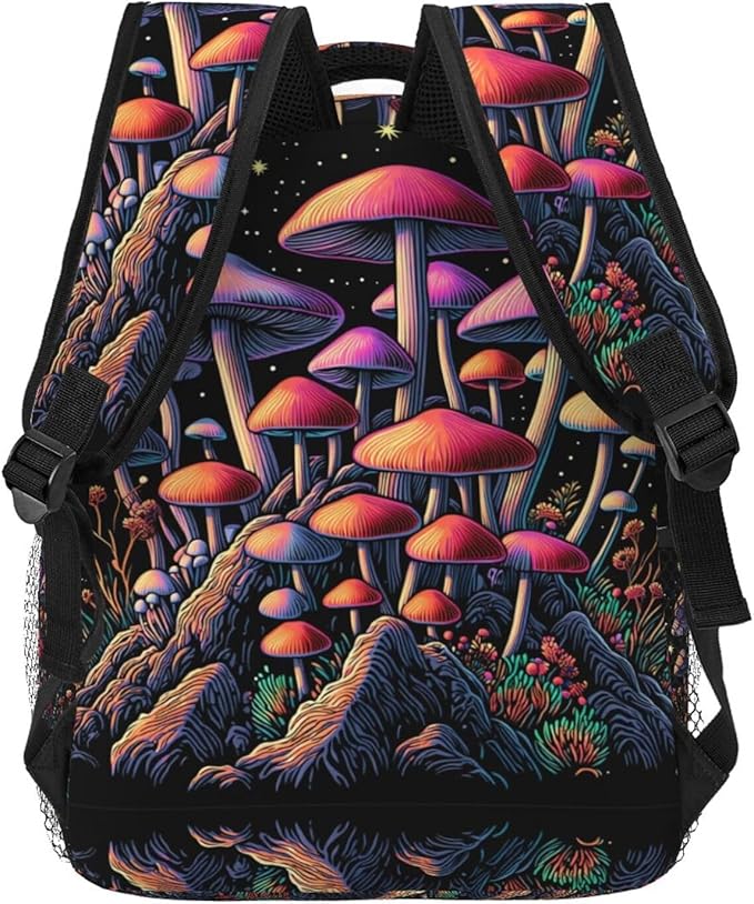 Backpack Anti-Theft Multipurpose Large Capacity Carry On Bag, Trippy Mushroom Art Camping Outdoor Backpack With Side Pockets