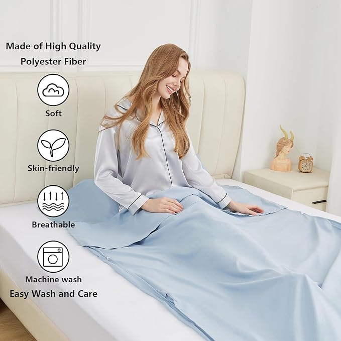 Sleeping Bag Liner Camping Adult Sleep Sack Lightweight Travel Sheet for Hotel Bed Compact Ultralight Essential Cleaning Supplies Kit Travel Bedding Set for Backpacking