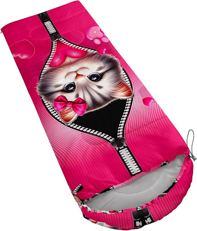 AILONEN Kawaii Puppy Sleeping Bag for Kids Boys Girls,Warm and Cool Weather,Lightweight,Waterproof Backpacking,Cartoon Cute Dog & Duck Animal Themed Blue Sleeping Bag for Camping