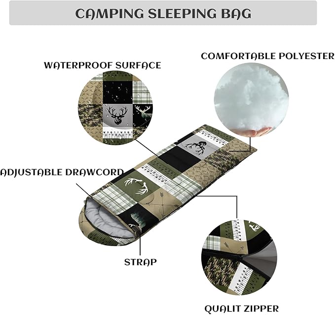 Sleeping Bags for Adults Youth Kids,3D Printing Camping Sleeping Bag for Girls Boys Lightweight Waterproof Cold/Warm Weather Sleeping Bag for 3 Seasons