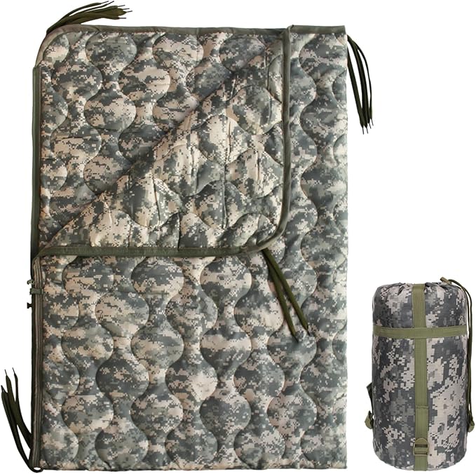 Camo Poncho Liner, Army Blanket, Military Sleeping Bag, with A Compression Carrying Bag, for Traveling, Hiking, Camping, Outdoor Survival, Car Blanket