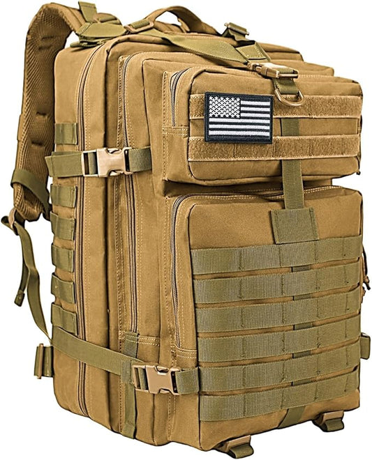 WOLT Military Tactical Backpack for Men 45L Molle Backpack 3 Day Assault Pack Bug Out Bag, Heavy Duty Rucksack for Hiking Gym(Khaki)