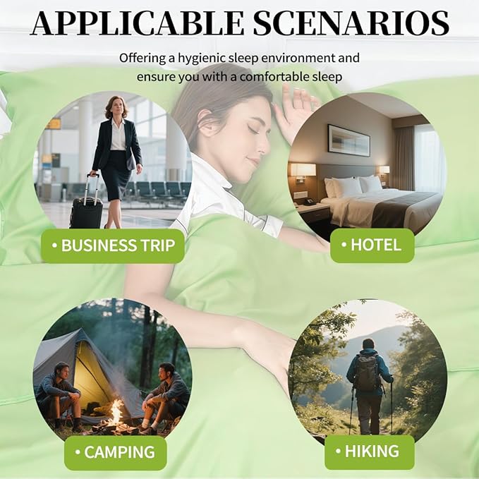 Sleeping Bag Liner Lightweight Compact Sleeping Bag Sack Portable Clean Travel Sheet Camping Sleep Sheet for Backpacking Hotel Hiking