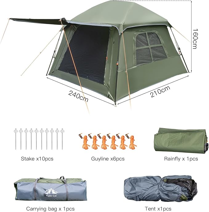 Night Cat Blackout Cabin Tent: 4 Person Pop Up Camping Tent with Vestibule & Rainfly Waterproof Instant Easy Setup Family Tent