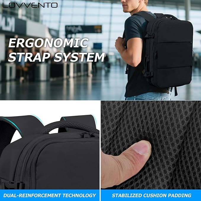 Lovvento Air Vacuum Compression Travel Backpack: Expandable Carry On Bag Vacuum with Pump Fit 17.3inch Laptop for Women and Men - Suitable for Business and Work Waterproof(Black)