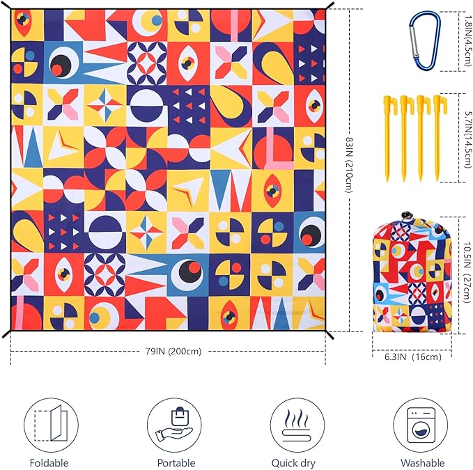 Beach Blanket Waterproof Sandproof Extra Large Beach Mat 79" X 83"/120"x108"for 1-8 Adults Quick Drying Durable Outdoor Picnic Mat for Beach Travel Camping Hiking