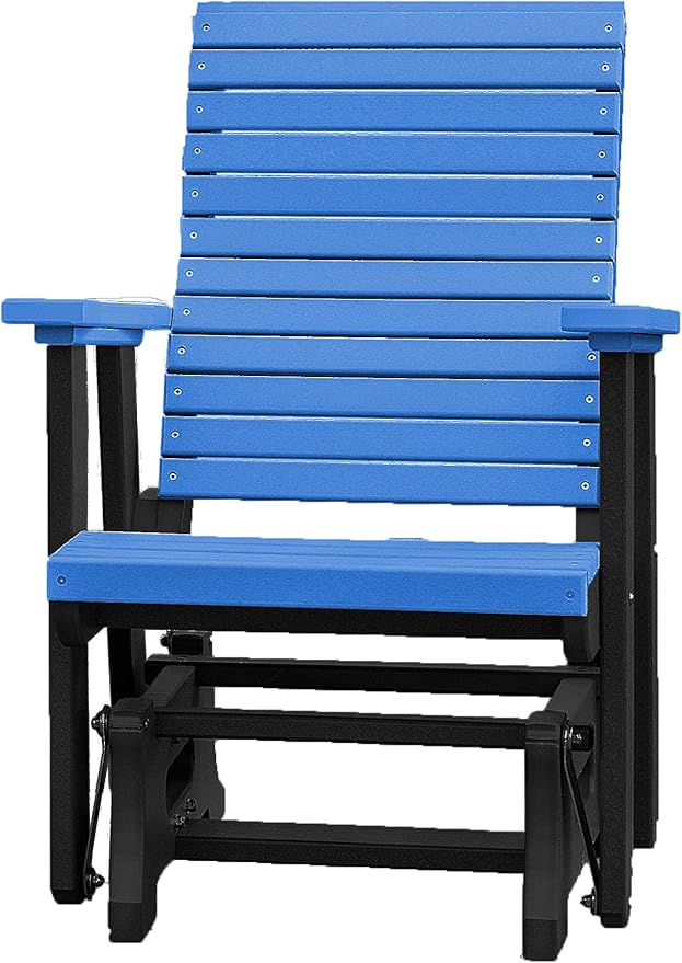 DutchCrafters Modern Horizontal Slat High Back Poly Glider Outdoor Patio Chair (Black & Blue)